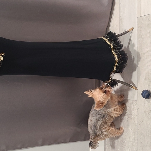 Prom Goth Unique Hollywood Retro Gown Black Gold Sequins Vintage 70s Med - Picture 11 of 12